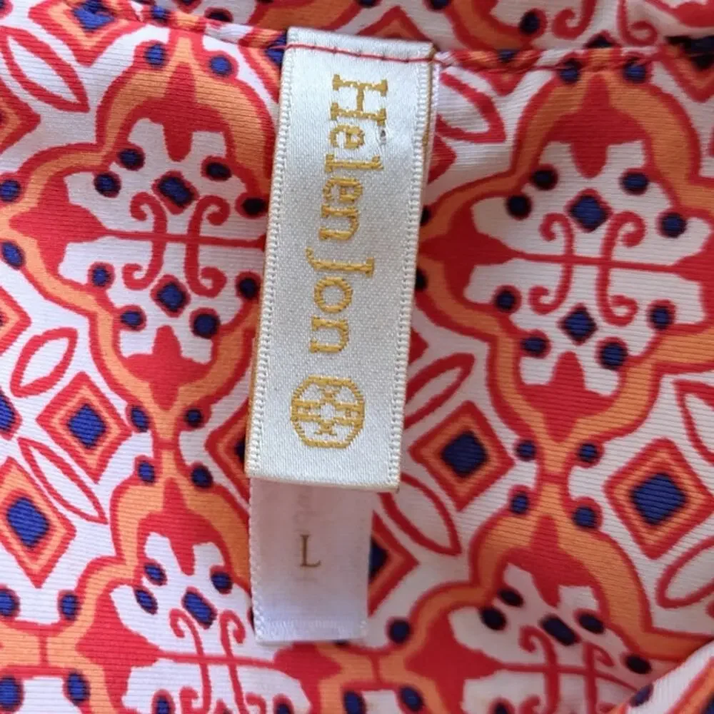 Helen Jon Sanibel Beach Mini Dress Size Large Coral Orange Navy V-neck Pockets - Picture 8 of 13